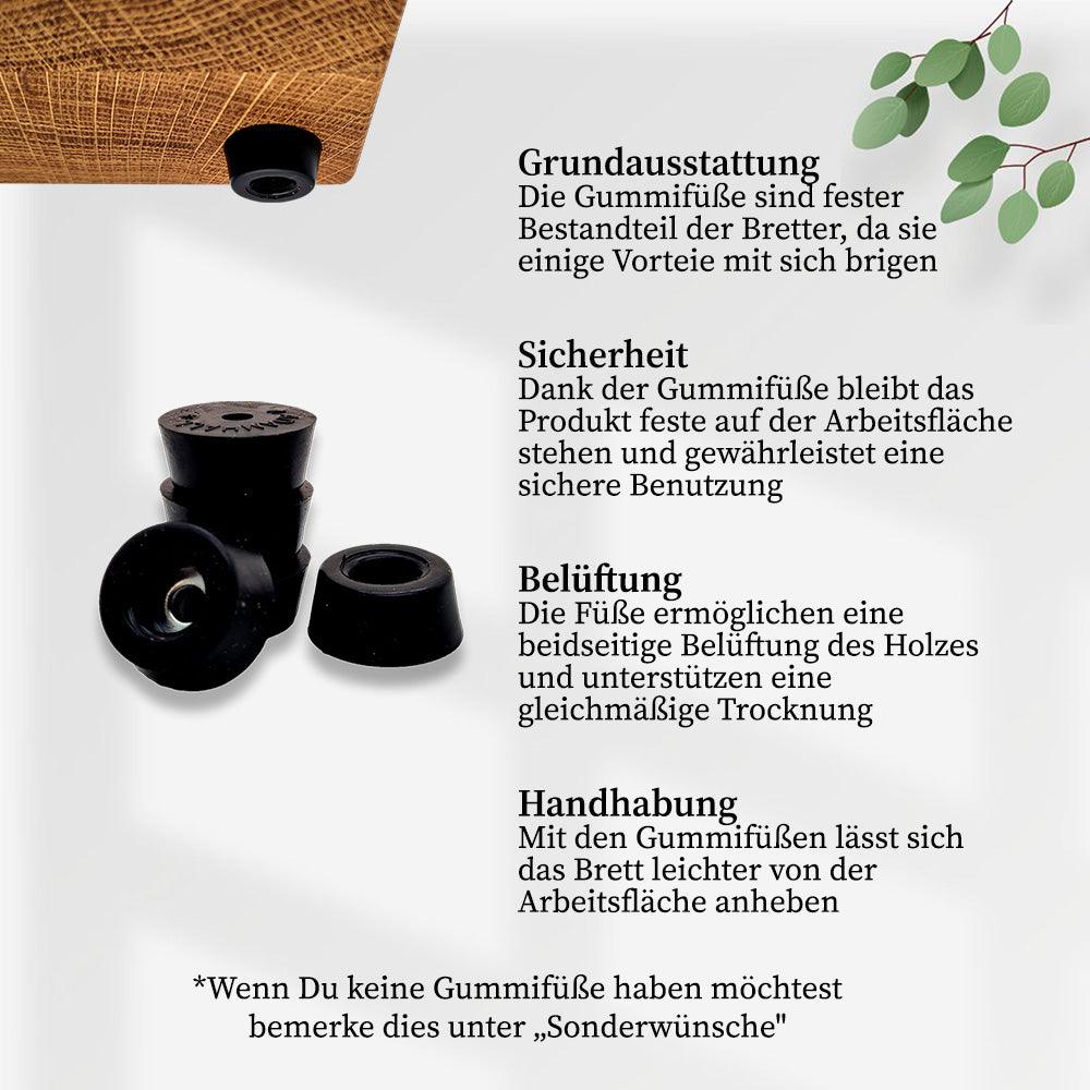 WoodWorkNRW - Eichen Stirnholz Schneidebrett - Schweizer Kante - Gummifüße