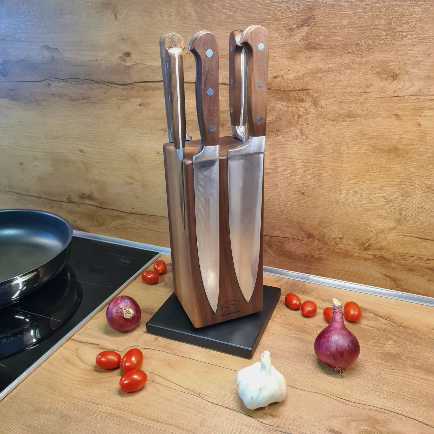 Messerblock magnetisch drehbar Nussbaum Deko