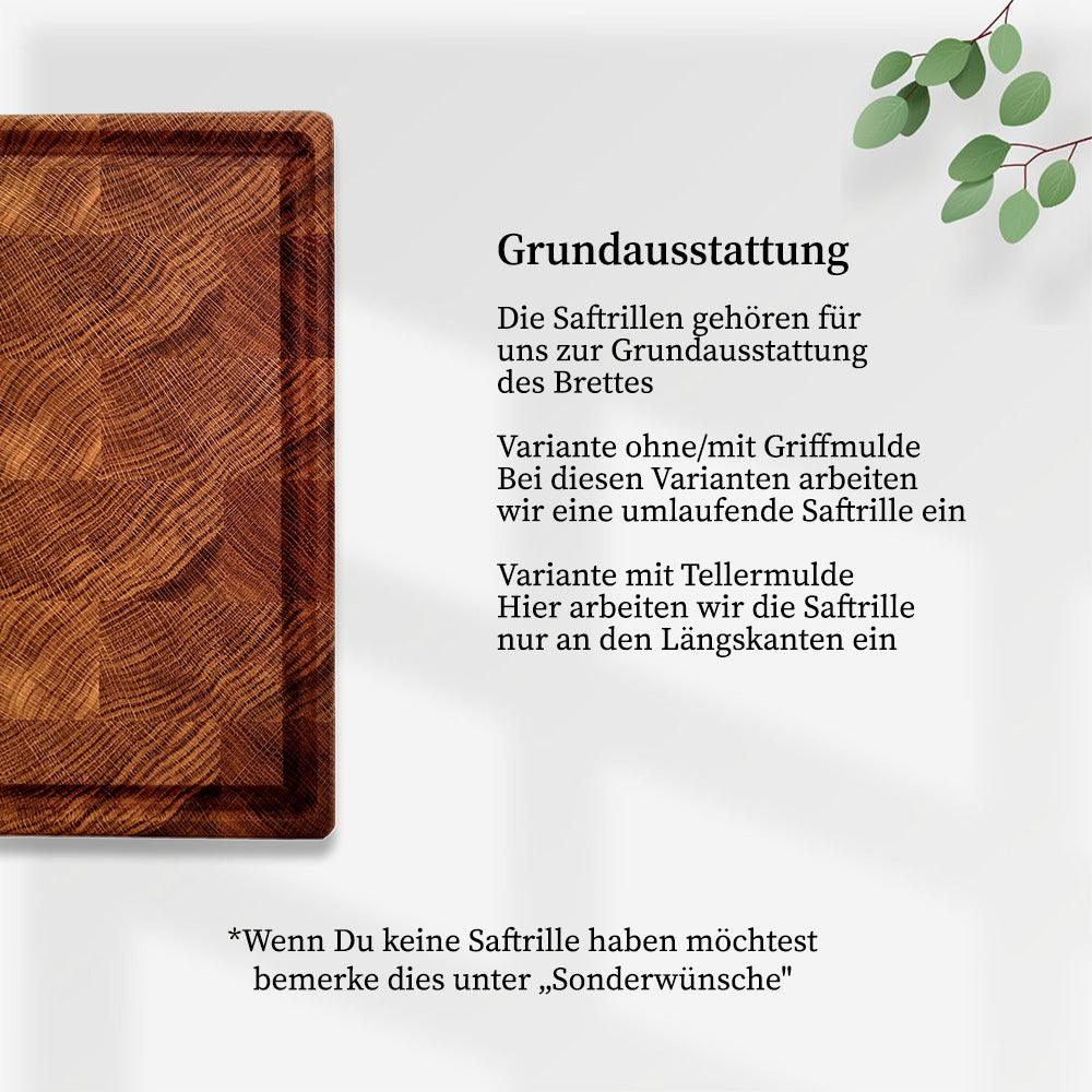 Wood Work NRW - Stirnholz Schneidebrett aus Eiche in XXL - Grundaustattung - Saftrille