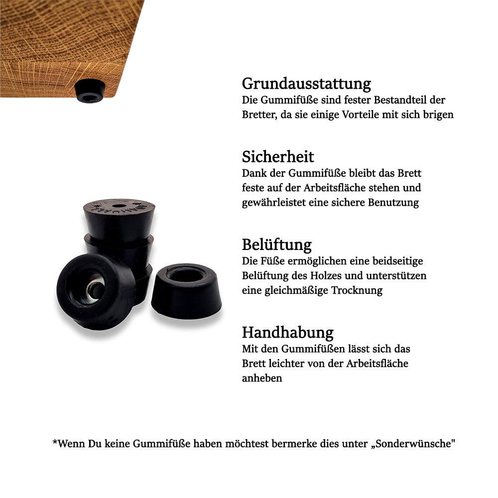 Stirnholz Schneidebrett aus Eiche Füße beschreibung