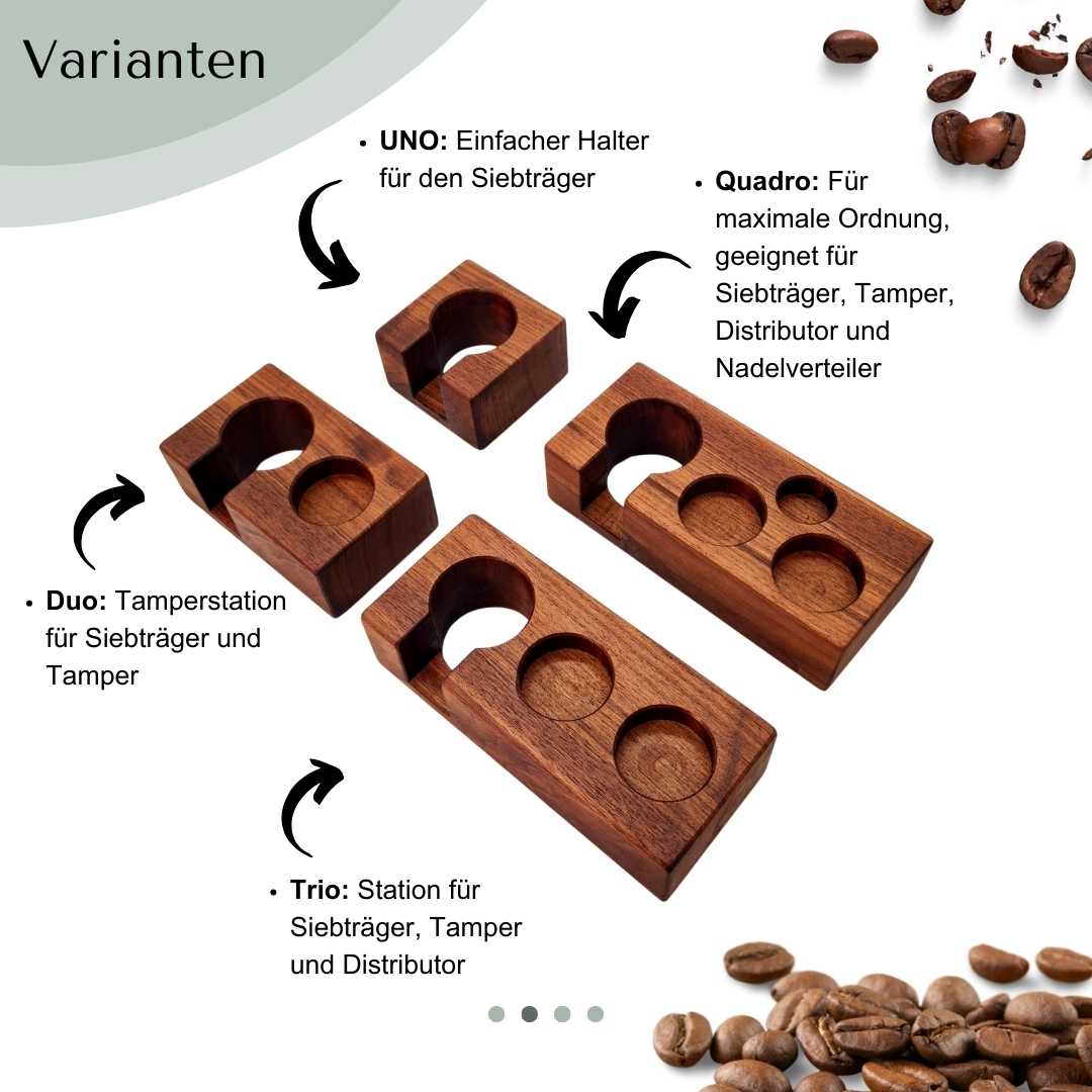 Hochwertige Tamper Station aus Holz – perfekte Ablage für Siebträger & Tamper