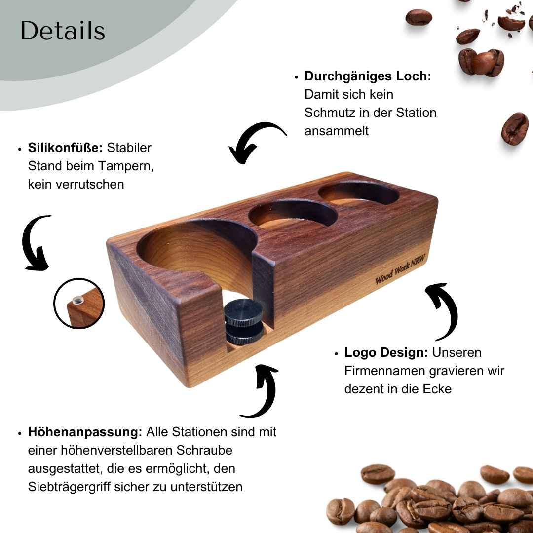 Hochwertige Tamper Station aus Holz – perfekte Ablage für Siebträger & Tamper