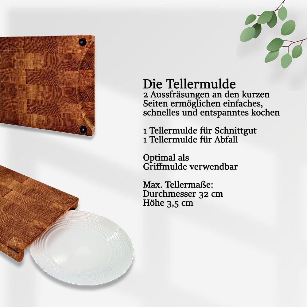 Wood Work NRW - Stirnholz Schneidebrett aus Eiche in XXL - Tellermulde