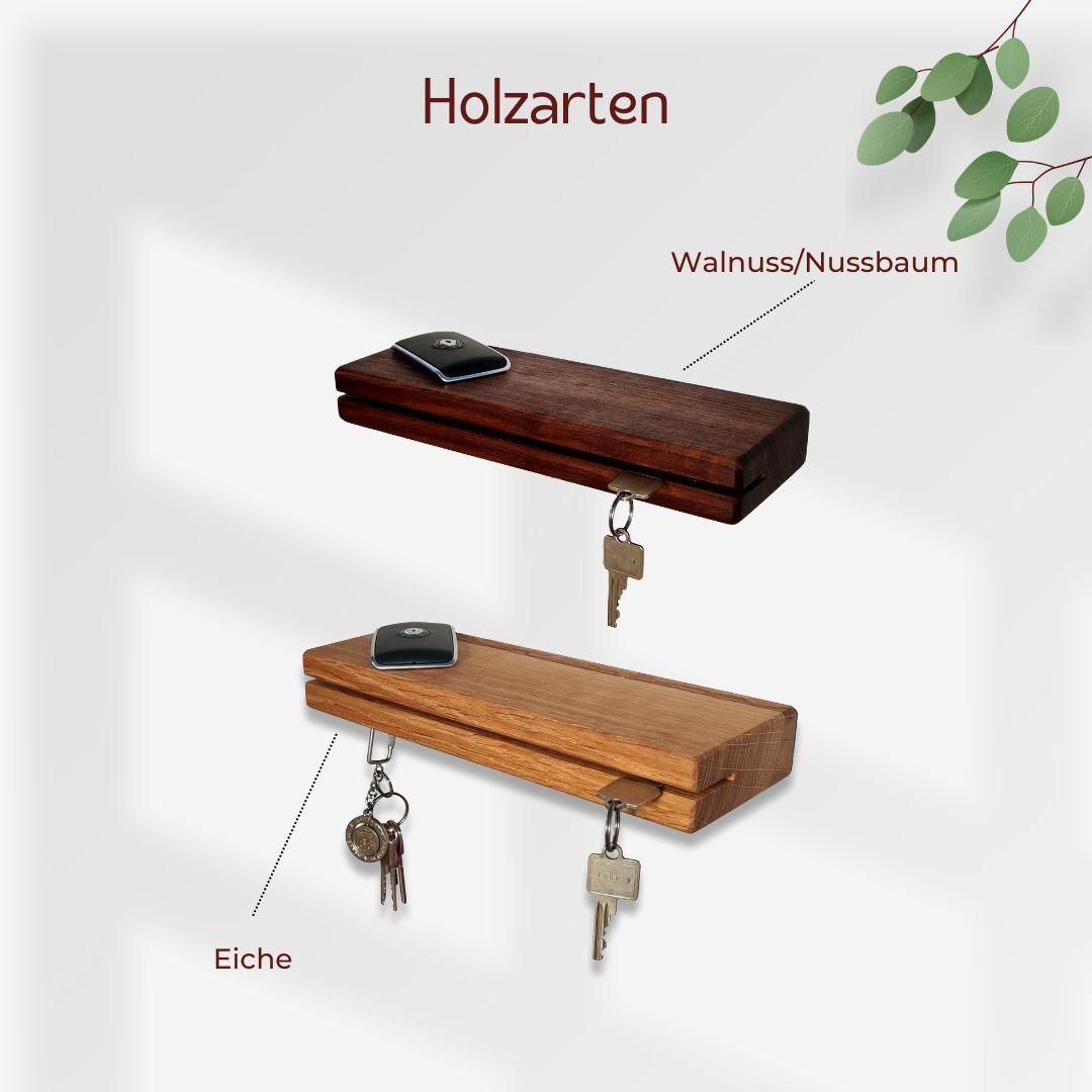 Magnetisches Schlüsselbrett mit Ablage - Eiche und Nussbaum/Walnuss - Wood Work NRW
