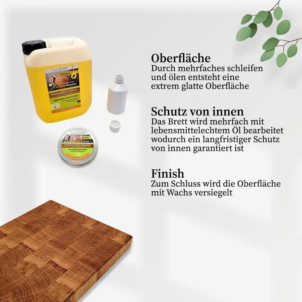 Wood Work NRW - Stirnholz Schneidebrett aus Eiche - Pflege Set