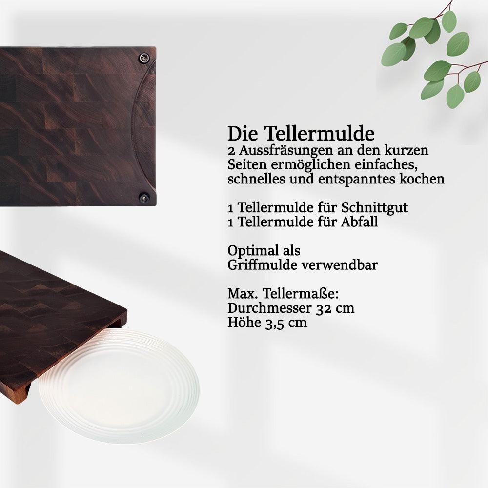 Wood Work NRW - Stirnholz Schneidebrett aus Walnuss/Nussbaum - Tellermulde
