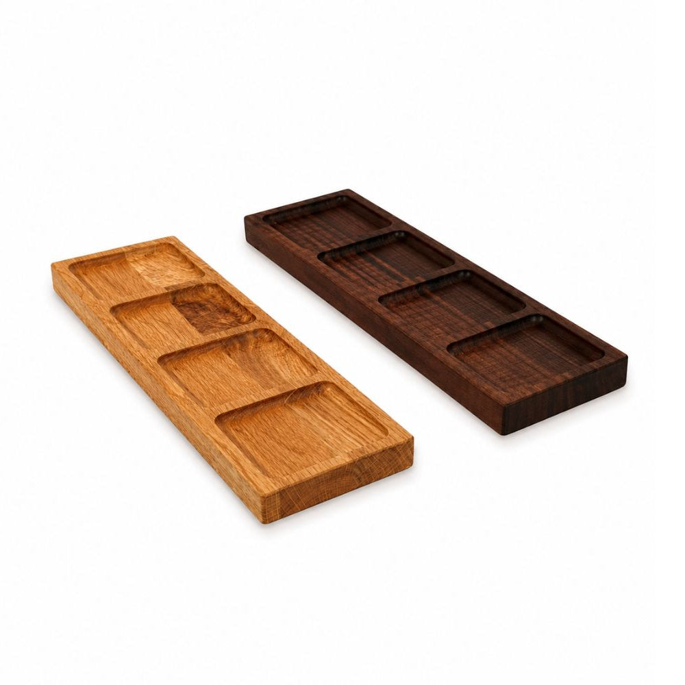 Servierbrett Holz Eiche Nussbaum 4 Fächer Snackbrett für Antipasti und Fingerfood modernes Design